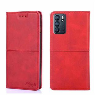 For OPPO Reno6 5G Cow Texture Magnetic Horizontal Flip Leather Phone Case(Red)