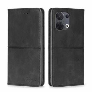 For OPPO Reno8 Cow Texture Magnetic Horizontal Flip Leather Phone Case(Black)