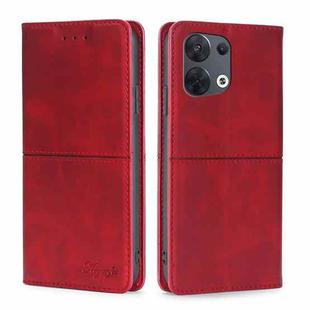 For OPPO Reno8 Cow Texture Magnetic Horizontal Flip Leather Phone Case(Red)