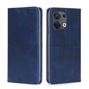 For OPPO Reno8 Cow Texture Magnetic Horizontal Flip Leather Phone Case(Blue)
