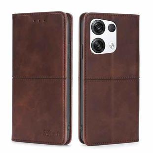 For OPPO Reno8 Pro+ 5G Cow Texture Magnetic Horizontal Flip Leather Phone Case(Dark Brown)