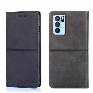 For OPPO Reno6 Pro Cow Texture Magnetic Horizontal Flip Leather Phone Case(Black)