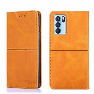 For OPPO Reno6 Pro Cow Texture Magnetic Horizontal Flip Leather Phone Case(Light Brown)