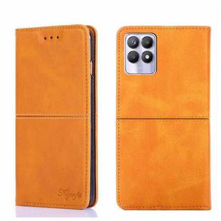 For OPPO Realme 8i Cow Texture Magnetic Horizontal Flip Leather Phone Case(Light Brown)
