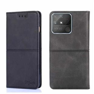 For OPPO Realme Narzo 50A Cow Texture Magnetic Horizontal Flip Leather Phone Case(Black)