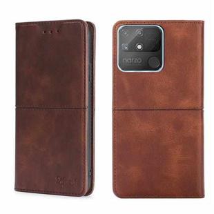 For OPPO Realme Narzo 50A Cow Texture Magnetic Horizontal Flip Leather Phone Case(Dark Brown)