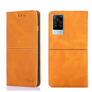 For vivo X60 Pro Global/X60 Curved Screen Cow Texture Magnetic Horizontal Flip Leather Phone Case(Light Brown)