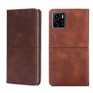 For vivo Y15S Global Cow Texture Magnetic Horizontal Flip Leather Phone Case(Dark Brown)