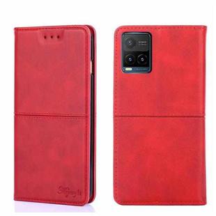 For vivo Y21/Y21S/Y33S Cow Texture Magnetic Horizontal Flip Leather Phone Case(Red)