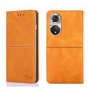 For Honor 50 Pro Cow Texture Magnetic Horizontal Flip Leather Phone Case(Light Brown)