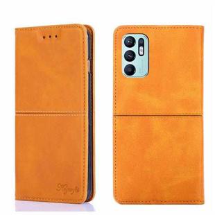 For OPPO Reno6 4G Cow Texture Magnetic Horizontal Flip Leather Phone Case(Light Brown)