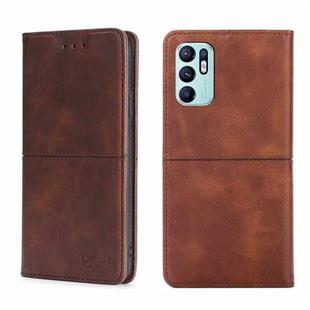 For OPPO Reno6 4G Cow Texture Magnetic Horizontal Flip Leather Phone Case(Dark Brown)