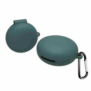 For OPPO Enco W31 Wireless Earphone Liquid Silicone Protective Case with Carabiner(Dark Green)