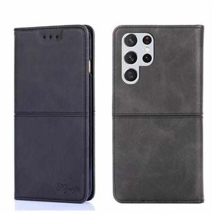 For Samsung Galaxy S22 Ultra Cow Texture Magnetic Horizontal Flip Leather Phone Case(Black)