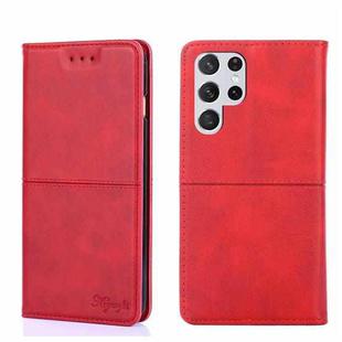 For Samsung Galaxy S22 Ultra Cow Texture Magnetic Horizontal Flip Leather Phone Case(Red)