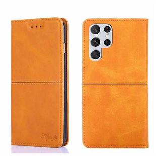 For Samsung Galaxy S22 Ultra Cow Texture Magnetic Horizontal Flip Leather Phone Case(Light Brown)