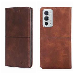 For OnePlus 9RT 5G Cow Texture Magnetic Horizontal Flip Leather Phone Case(Dark Brown)
