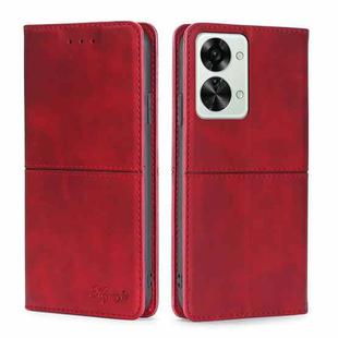 For OnePlus Nord 2T Cow Texture Magnetic Horizontal Flip Leather Phone Case(Red)