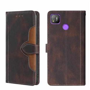 For Tecno Pop 4 Skin Feel Straw Hat Magnetic Buckle Leather Phone Case(Brown)