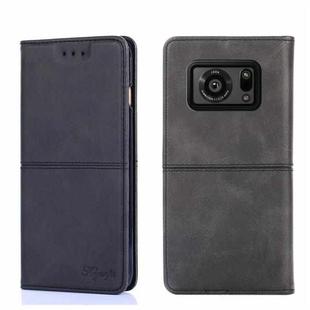 For Sharp Aquos R6 Cow Texture Magnetic Horizontal Flip Leather Phone Case(Black)