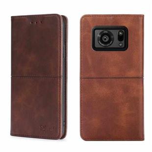 For Sharp Aquos R6 Cow Texture Magnetic Horizontal Flip Leather Phone Case(Dark Brown)