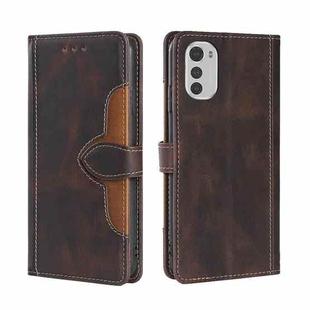 For Motorola Moto E32 4G Skin Feel Magnetic Buckle Leather Phone Case(Brown)