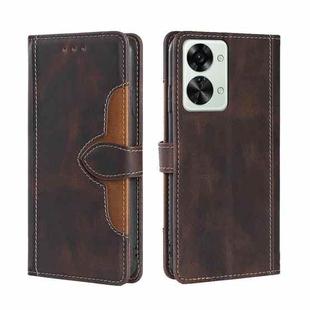 For OnePlus Nord 2T Skin Feel Magnetic Buckle Leather Phone Case(Brown)