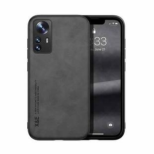 For Xiaomi 12 Pro Skin Feel Magnetic Leather Back Phone Case(Dark Grey)