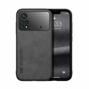 For Xiaomi Poco M4 Pro 4G Skin Feel Magnetic Leather Back Phone Case(Dark Grey)