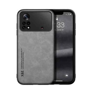 For Xiaomi Poco X4 Pro 5G Skin Feel Magnetic Leather Back Phone Case(Light Grey)