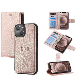 For iPhone 13 Litchi Texture Magnetic Detachable Wallet Leather Phone Case(Rose Gold)