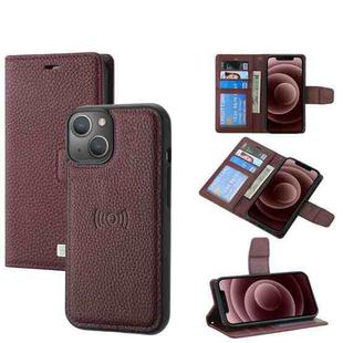 For iPhone 13 Litchi Texture Magnetic Detachable Wallet Leather Phone Case(Purple)