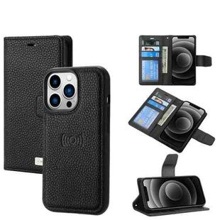 For iPhone 13 Pro Litchi Texture Magnetic Detachable Wallet Leather Phone Case (Black)