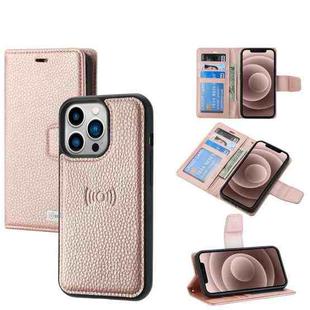 For iPhone 13 Pro Litchi Texture Magnetic Detachable Wallet Leather Phone Case (Rose Gold)