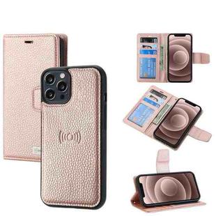 For iPhone 12 / 12 Pro Litchi Texture Magnetic Detachable Wallet Leather Phone Case(Rose Gold)