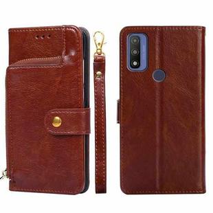 For Motorola G Pure Zipper Bag PU + TPU Horizontal Flip Leather Case(Brown)