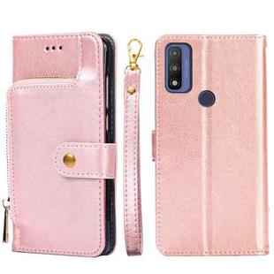 For Motorola G Pure Zipper Bag PU + TPU Horizontal Flip Leather Case(Rose Gold)