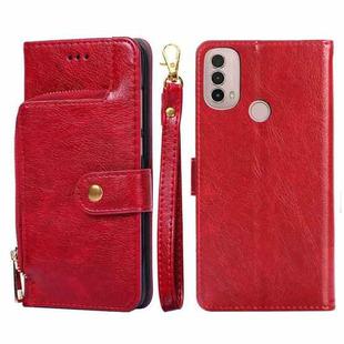 For Motorola Moto E40 Zipper Bag PU + TPU Horizontal Flip Leather Case(Red)