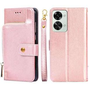 For OnePlus Nord 2T Zipper Bag PU + TPU Horizontal Flip Leather Case(Rose Gold)