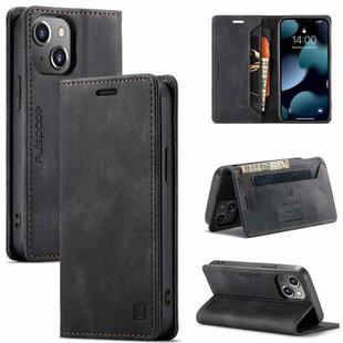 For iPhone 14 Plus AutSpace A01 Retro Skin-feel Crazy Horse Leather Phone Case (Black)