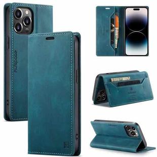 For iPhone 14 Pro Max AutSpace A01 Retro Skin-feel Crazy Horse Leather Phone Case (Blue)