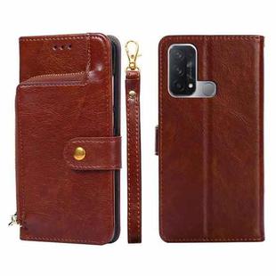 For OPPO Reno5 A Zipper Bag PU + TPU Horizontal Flip Leather Phone Case(Brown)