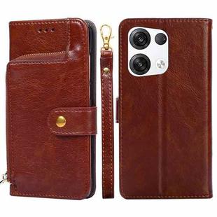 For OPPO Reno8 Pro+ 5G Zipper Bag PU + TPU Horizontal Flip Leather Phone Case(Brown)