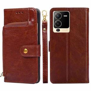 For vivo S15 5G Zipper Bag PU + TPU Horizontal Flip Leather Phone Case(Brown)