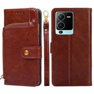 For vivo S15 Pro 5G Zipper Bag PU + TPU Horizontal Flip Leather Phone Case(Brown)