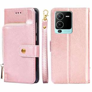 For vivo S15 Pro 5G Zipper Bag PU + TPU Horizontal Flip Leather Phone Case(Rose Gold)