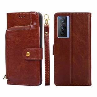 For vivo X70 Zipper Bag PU + TPU Horizontal Flip Leather Phone Case(Brown)