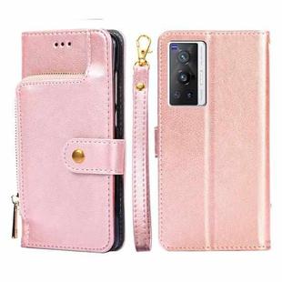 For vivo X70 Pro Zipper Bag PU + TPU Horizontal Flip Leather Phone Case(Rose Gold)