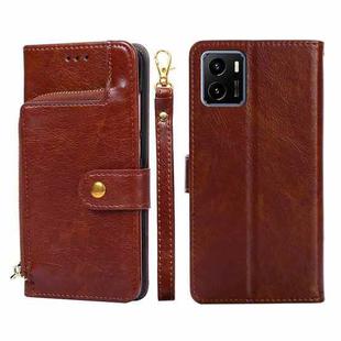 For vivo Y15s Global Version Zipper Bag PU + TPU Horizontal Flip Leather Phone Case(Brown)