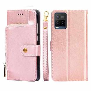 For vivo Y21/Y21s/Y33s Zipper Bag PU + TPU Horizontal Flip Leather Phone Case(Rose Gold)